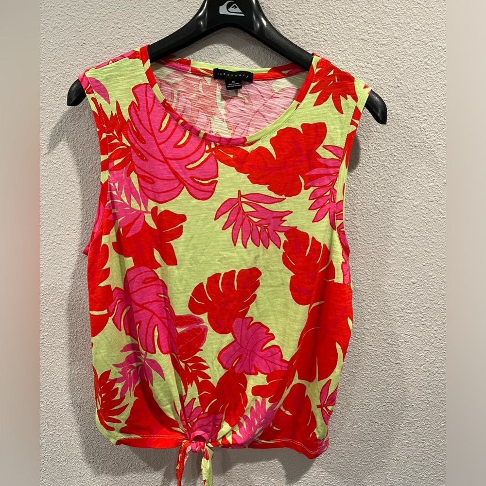 Sanctuary tropical print sleeveless tee. Size 2XL. Green Orange Red